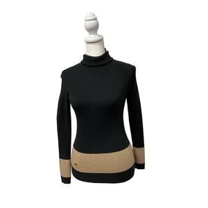Ralph Lauren Black With Gold Striped Turtleneck Sweater - Size SP